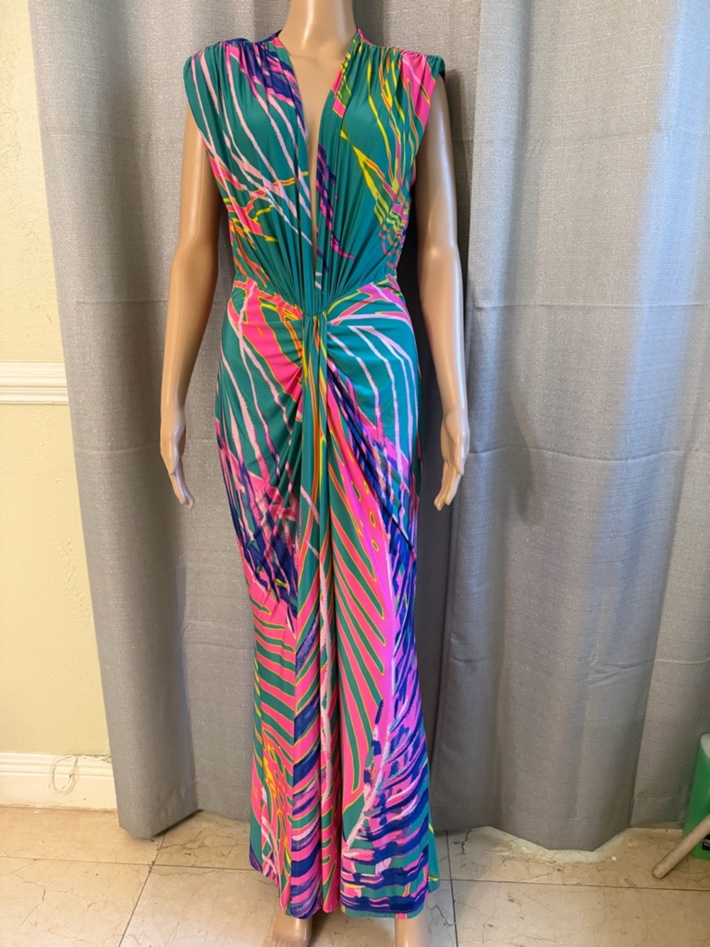Colorful Teal Twist-Front Maxi Dress - Picture 5 of 6